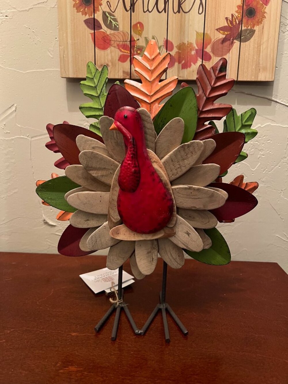 NWT Metal Turkey Tabletop Decor Thanksgiving Fall Autumn Leaves